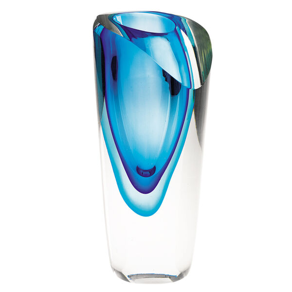 Azure Mouth Blown Murano Style Vase 7.5 in.