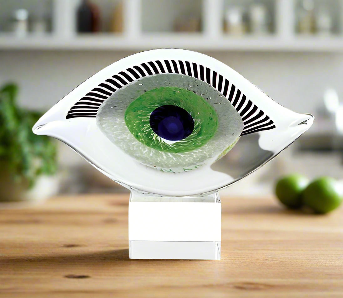 Visionary Good Luck Murano Style Art Glass Eye Centerpiece H7.5" x L10