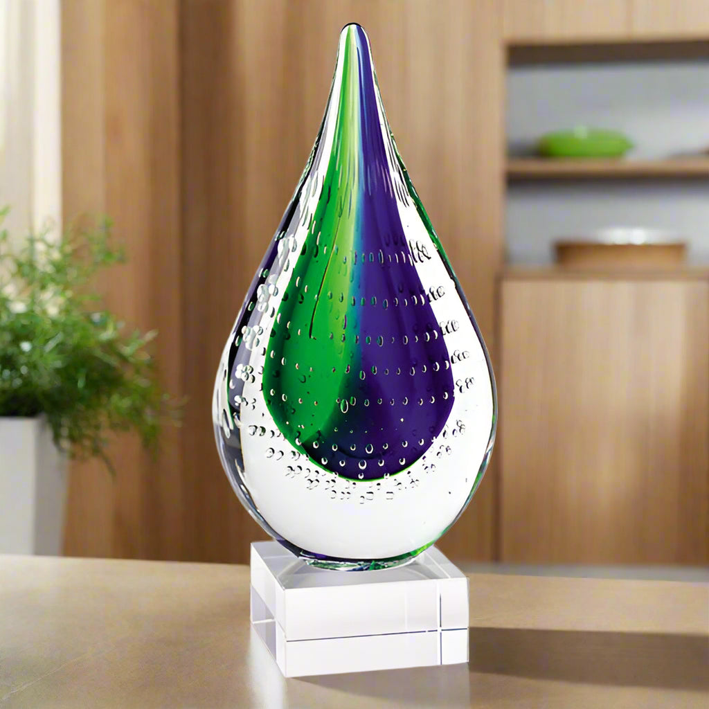 Murano Style Mouth Blown Teardrop Centerpiece on Crystal Base H10.5