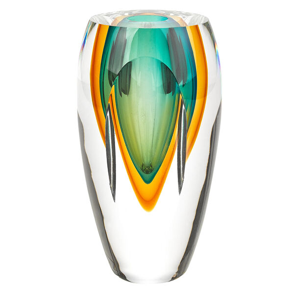 Rimini Murano Style Art Glass Amber and Green 6" Vase