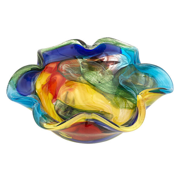 Stormy Rainbow Murano Style Art Glass Floppy 8.5 inch Centerpiece Bowl