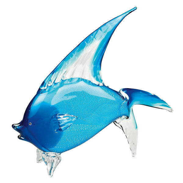 Light Blue Murano Style Art Glass Tropical Fish H 15.5 x L 18