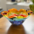 Allura Murano Style Art Glass Wavy 8.5 inch Centerpiece or Candy Bowl