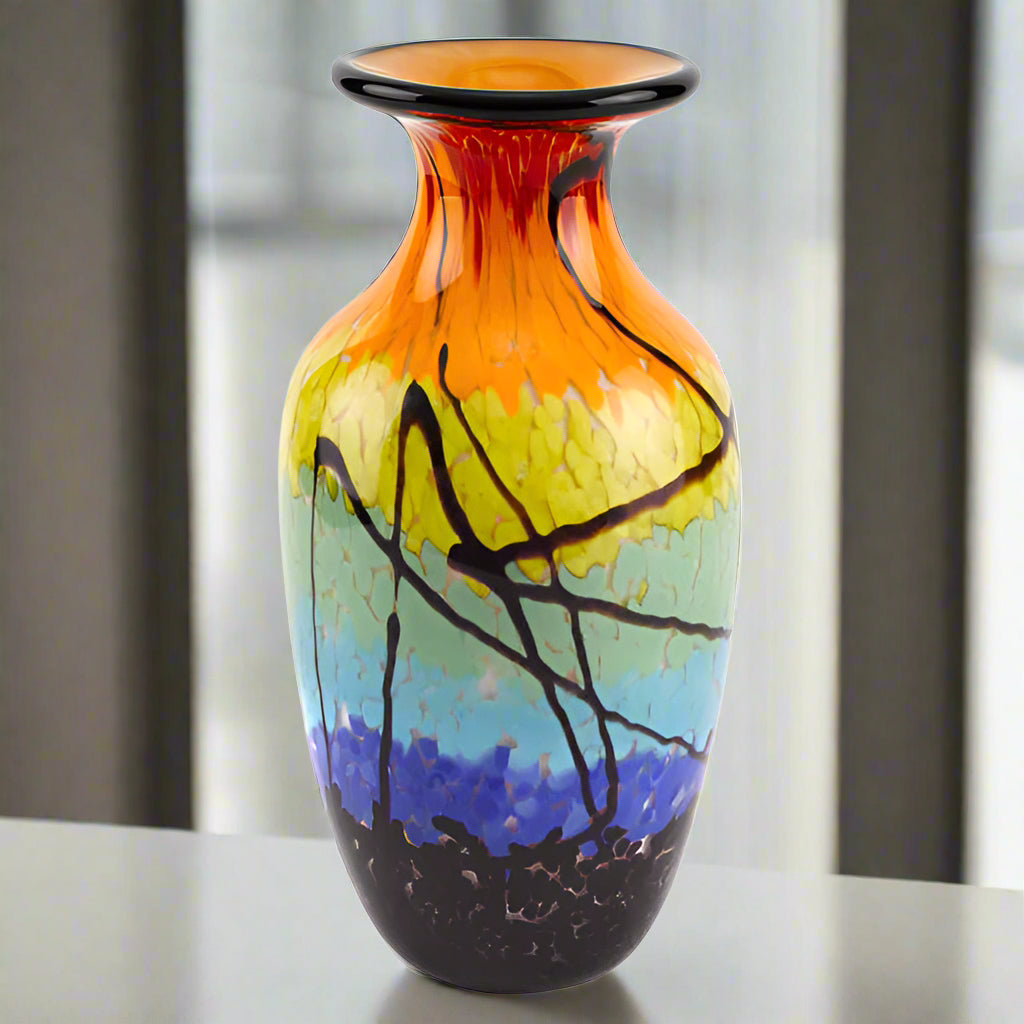 10.5 Mouth Blown Art Glass Urn Shape Decorative Vase 10.5 Mouth Blown Art Glass Urn Shape Decorative Vase