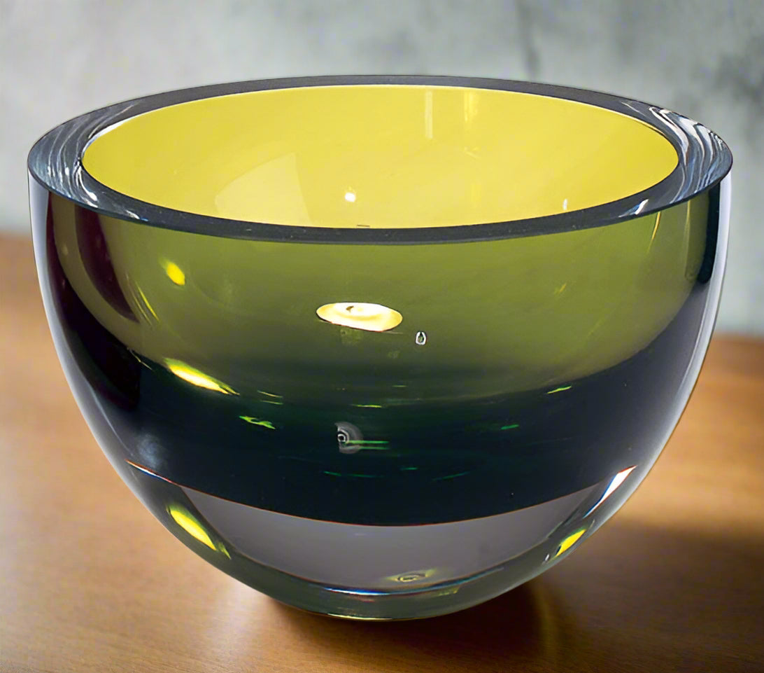 Penelope Olive Green Mouth Blown European Lead Free Crystal 6" Bowl-K2