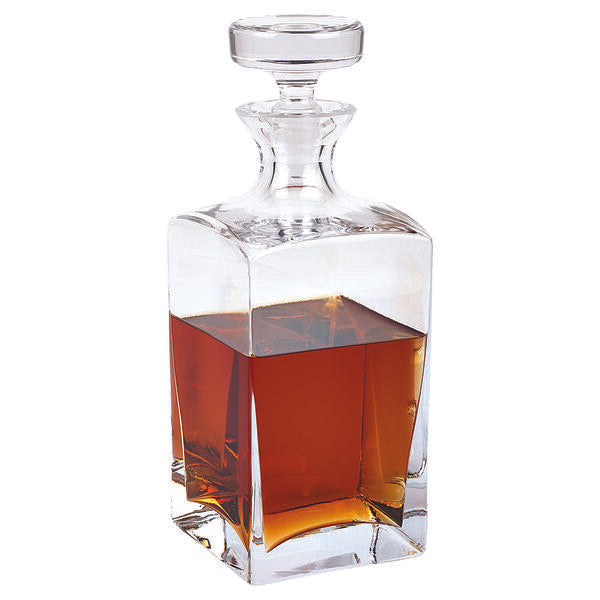 Sir Henry Square European Mouth Blown 34 oz. Scotch or Whiskey Lead Free Crystal Decanter H10.5