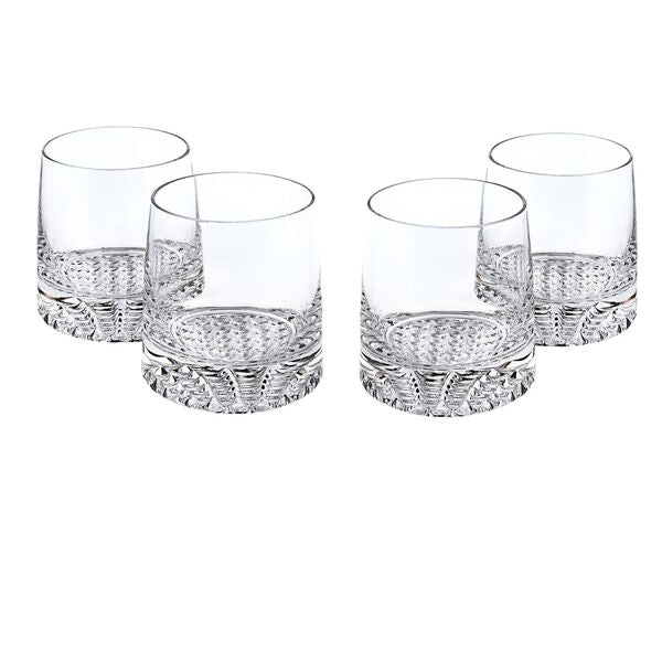 Mouth Blown European Crystal Whiskey Set 4 Pc Rocks Or Dof Set