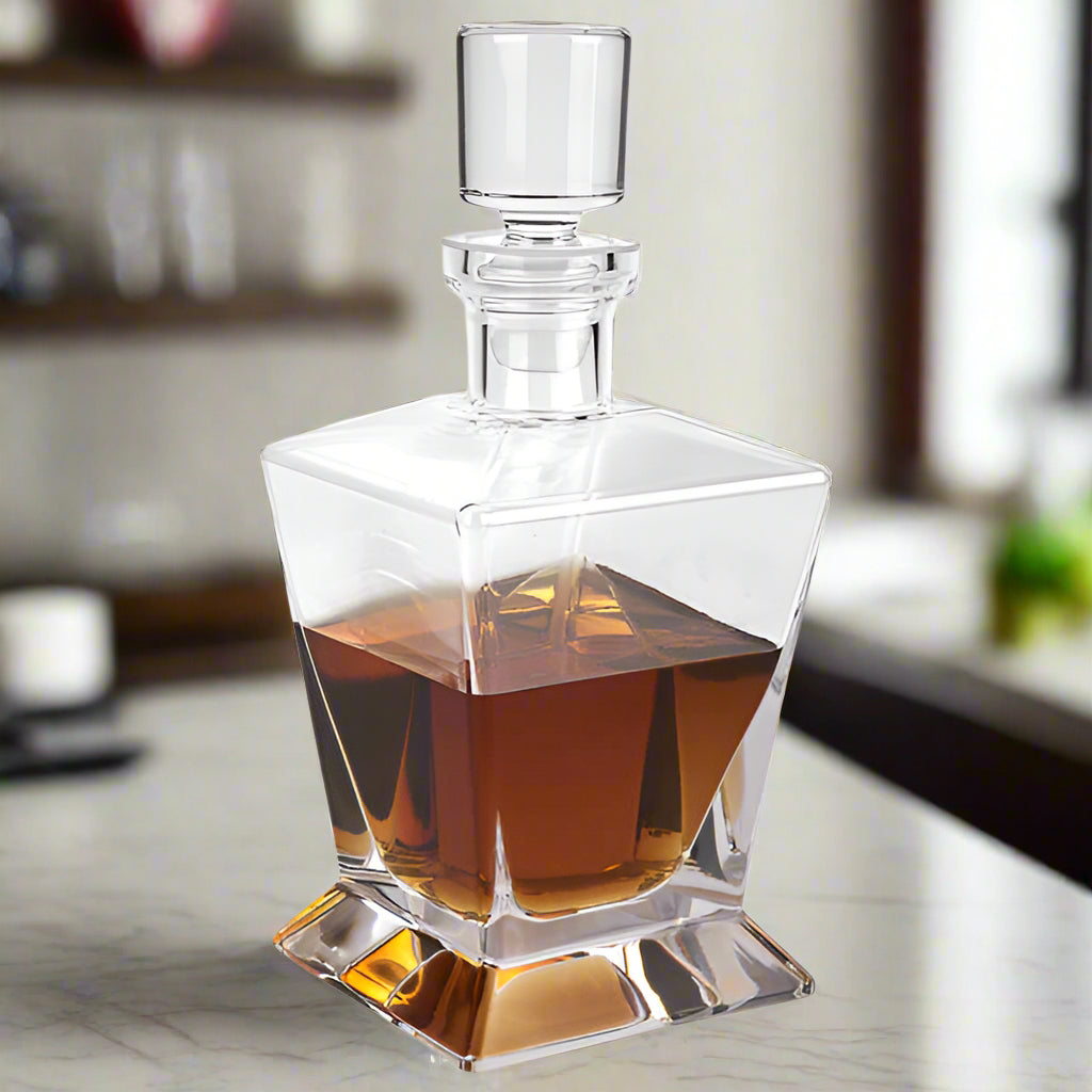 Regal European Mouth Blown Lead Free Crystal Square Decanter H10" 28 oz.