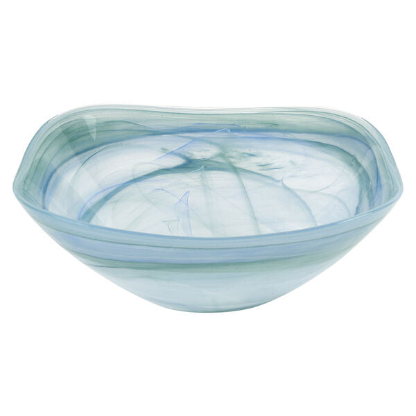 Aqua Blue Alabaster Glass 10" Squarish Salad or Serving Bowl