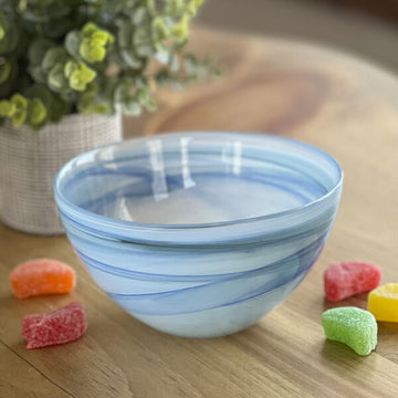 Aqua Blue Alabaster Glass 6" Round Salad or Candy Bowl