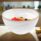 White Alabaster 6" Glass Bowl With Gold Rim