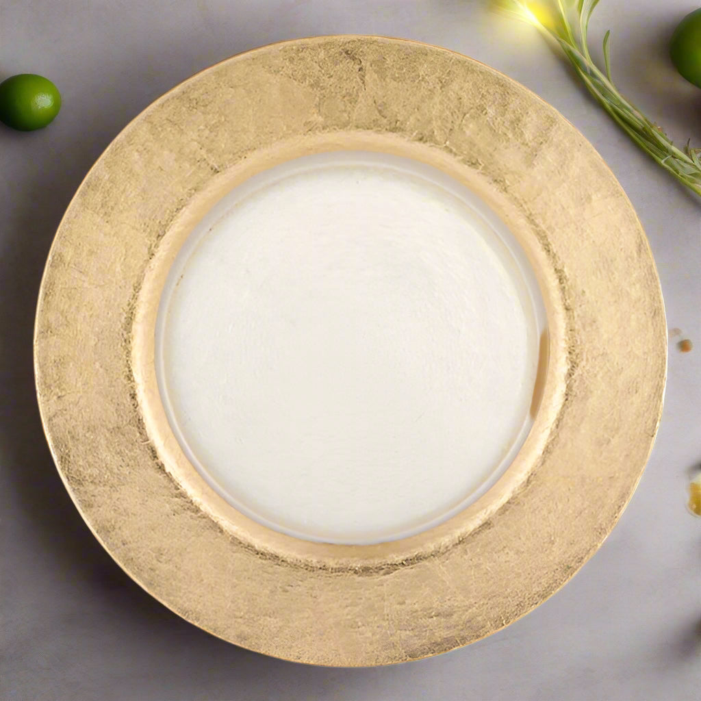 Authentic Gold Leaf Round 13 inch Glass Charger Plate