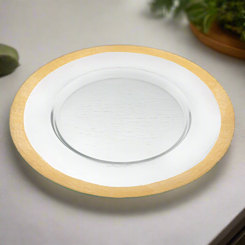 Gold Border Round 13 " Glass Charger Plate