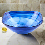 Pair of Cobalt Blue Alabaster Glass 6" Squarish Salad or Candy Bowls