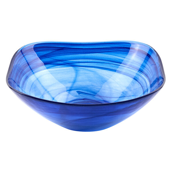 Pair of Cobalt Blue Alabaster Glass 6" Squarish Salad or Candy Bowls