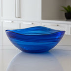 Cobalt Blue Alabaster Glass 10" Squarish Salad or Serving Bowl