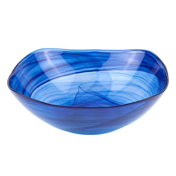 Cobalt Blue Alabaster Glass 10" Squarish Salad or Serving Bowl