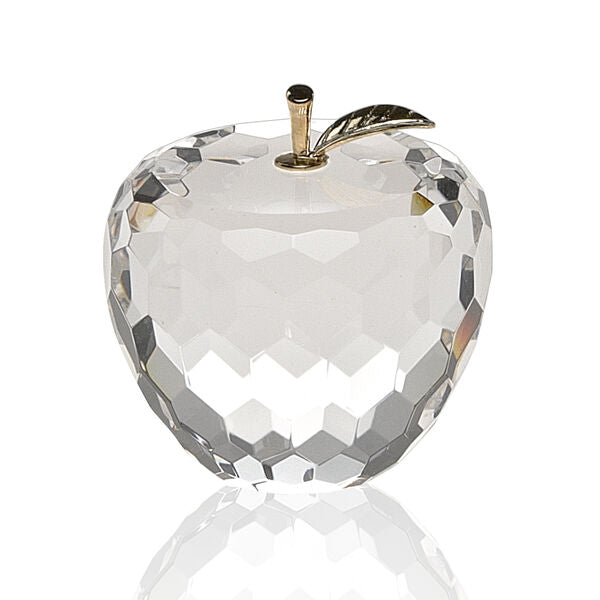Faceted Crystal Crystal Apple Paperweight with Gold Leaf H2.4