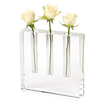 Triple Play Handcrafted Square 7" Optical Crystal Bud Vase