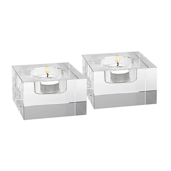 Dakota Crystal Block Pair of T-lite Holders H2 x L3